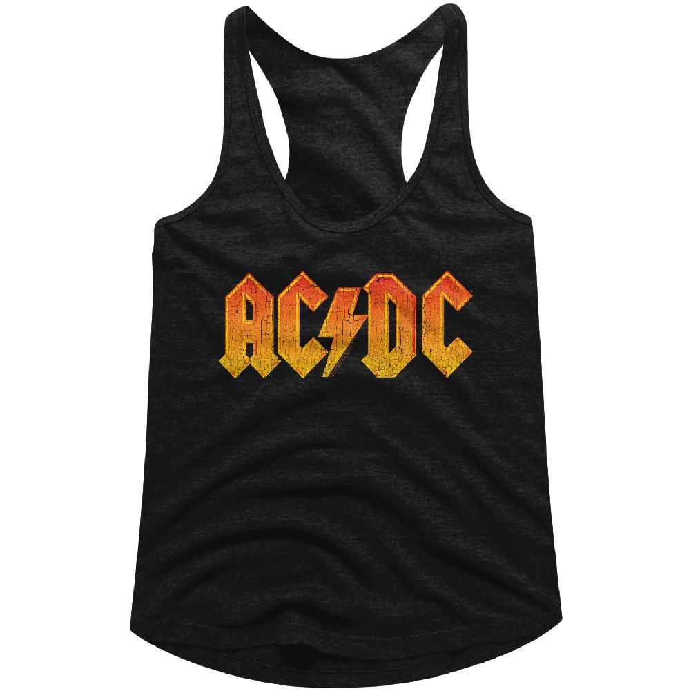 AC/DC Distress Orange Adult Woman Tank Top - Retro Rock Music Clothing - Concert Lover Gift Idea
