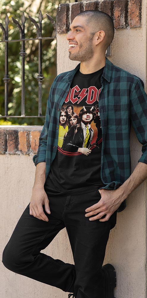 AC/DC Highway To Hell Circle Adult Graphic T-Shirt - Retro Rock Music Clothing - Concert Lover Gift Idea