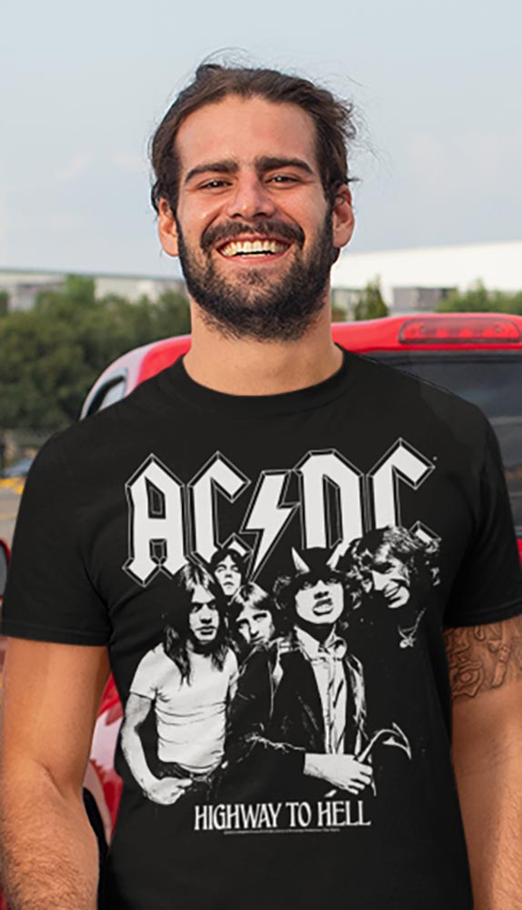 AC/DC Black & White Highway Photo Adult Graphic T-Shirt - Officially Licensed Band Tee Black