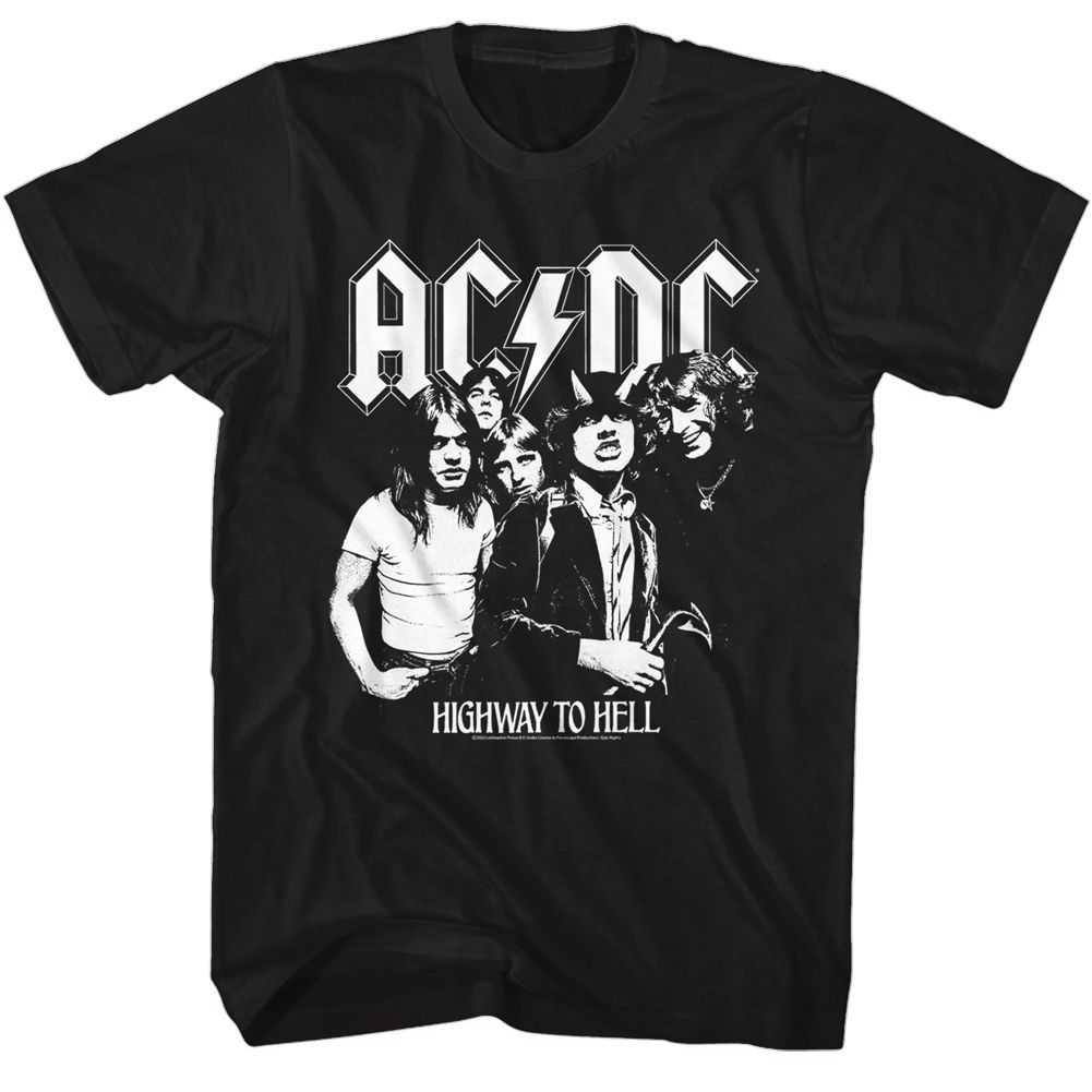 AC/DC Black & White Highway Photo Adult Graphic T-Shirt - Officially Licensed Band Tee Black