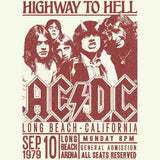 AC/DC Highway to Hell Long Beach CA Graphic T-Shirt - Official 1979 Concert Tour Band Tee