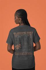AC/DC Back in Black Europe 1980 Tour Graphic T-Shirt - Official Two-Sided Band Tee