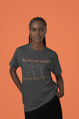 AC/DC Back in Black Europe 1980 Tour Graphic T-Shirt - Official Two-Sided Band Tee