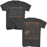 AC/DC Back in Black Europe 1980 Tour Graphic T-Shirt - Official Two-Sided Band Tee