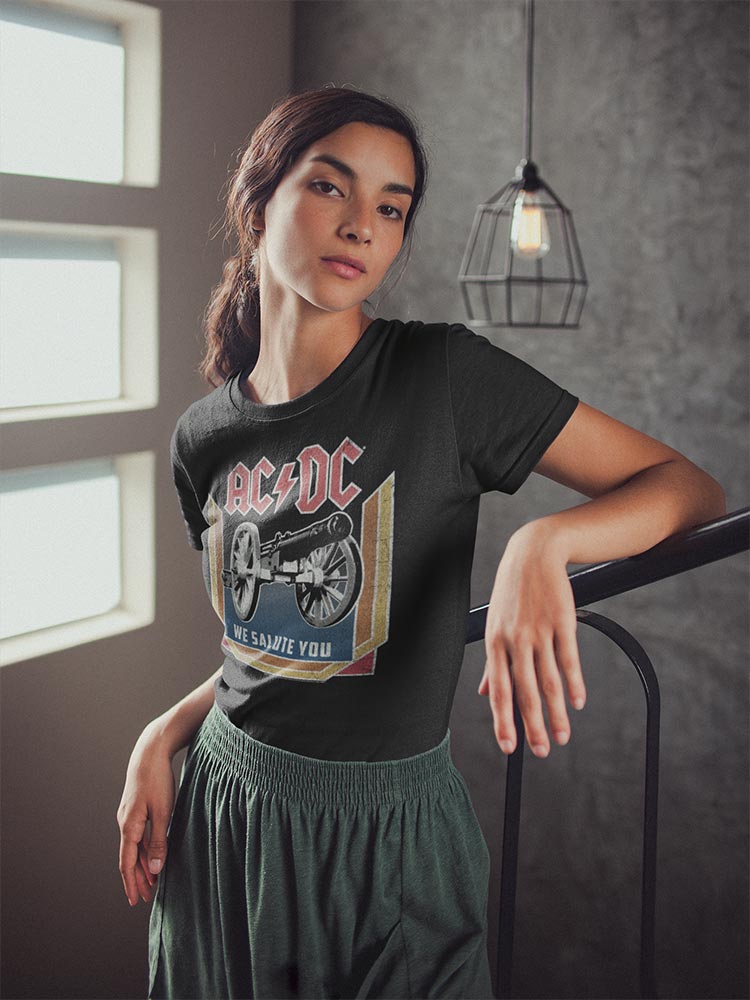 AC/DC We Salute You Graphic Tee - Vintage 80s Hard Rock Concert Apparel - Music Fan Gift