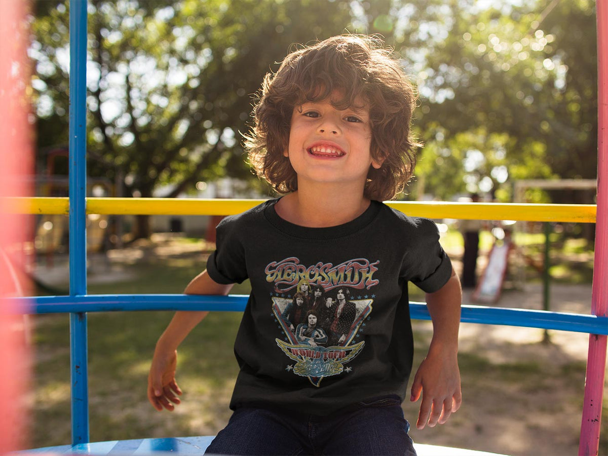 Aerosmith World Tour Youth Graphic T-Shirt - Retro Rock Music Clothing - Young Concert Lover Gift Idea
