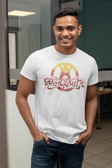 Aerosmith Gradient Logo Graphic T-Shirt - Classic Rock Music Clothing - Vintage Concert Lover Gift Idea