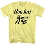 Bon Jovi SLIPPERY WHEN Adult T-Shirt – Yellow Heather Concert Style Rock Music Tee