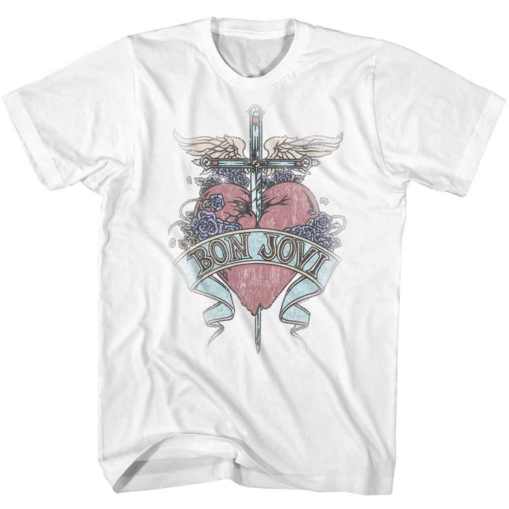 Bon Jovi Pierced Adult Graphic T-Shirt - Officially Licensed Classic Rock Band Tee White