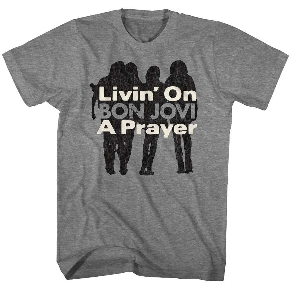 Bon Jovi Livin On A Prayer Adult Graphic T-Shirt - Officially Licensed Classic Rock Tee GRAPHITE HEATHER