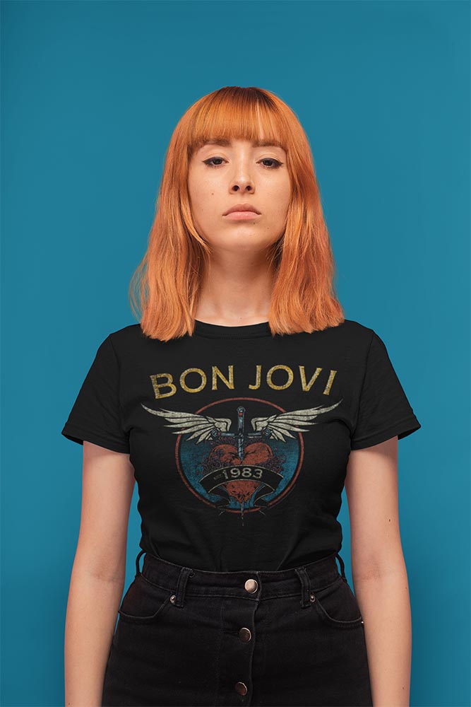 Bon Jovi Est 1983 Adult Graphic T-Shirt - Officially Licensed Rock Tee Black