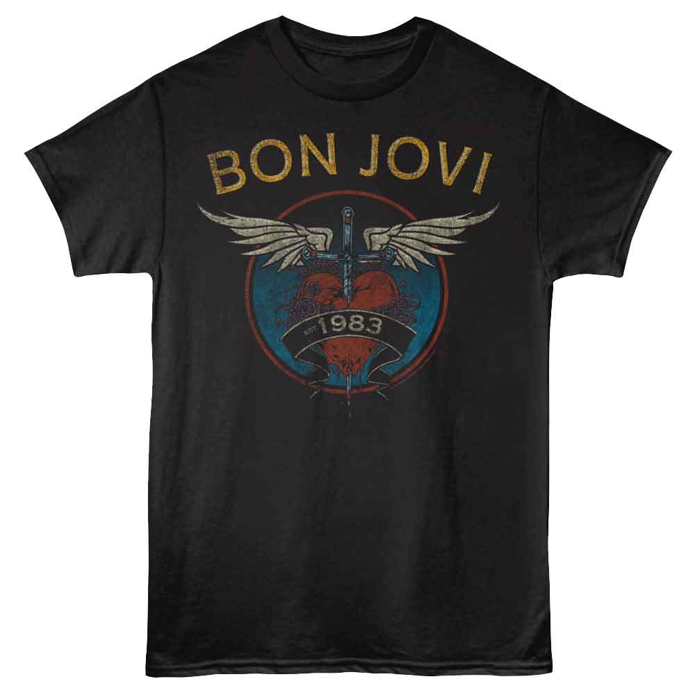 Bon Jovi Est 1983 Adult Graphic T-Shirt - Officially Licensed Rock Tee Black