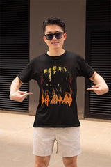 Def Leppard On Fire Flames Logo Graphic Vintage Hard Rock Concert Tee Unisex Bold Statement Look Men Women