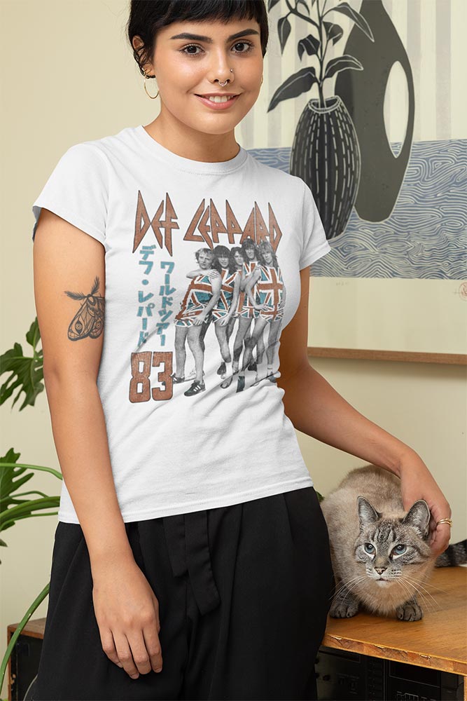 Def Leppard Official Collector's Deflep83 Graphic T-Shirt - Classic Rock Band Tee White