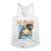Def Leppard FADED PYROMANIA White Adult Slim Fit Girl Tank Top– Vintage Style Rock Band Graphic Tee