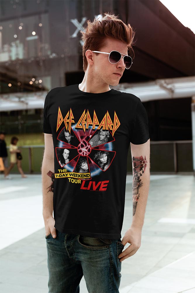 Def Leppard 7 Day Weekend Adult Graphic T-Shirt - Officially Licensed Rock Band Tee Black