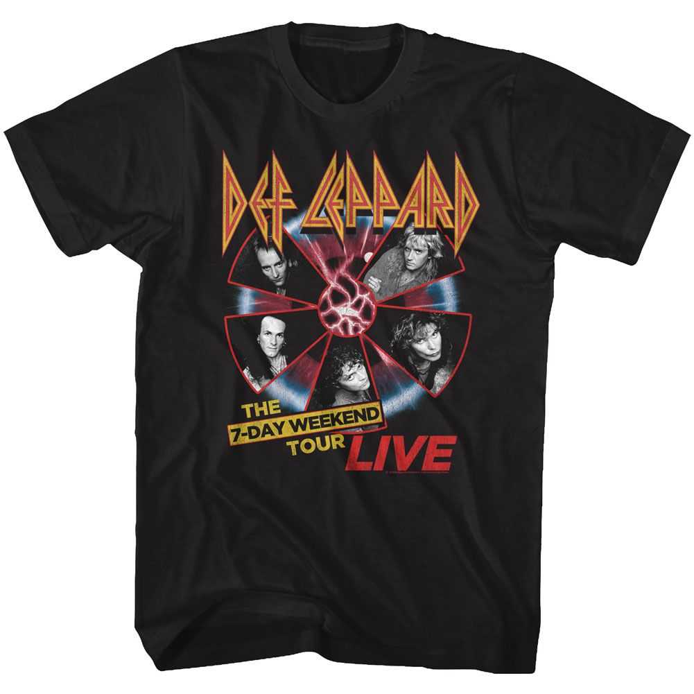 Def Leppard 7 Day Weekend Adult Graphic T-Shirt - Officially Licensed Rock Band Tee Black