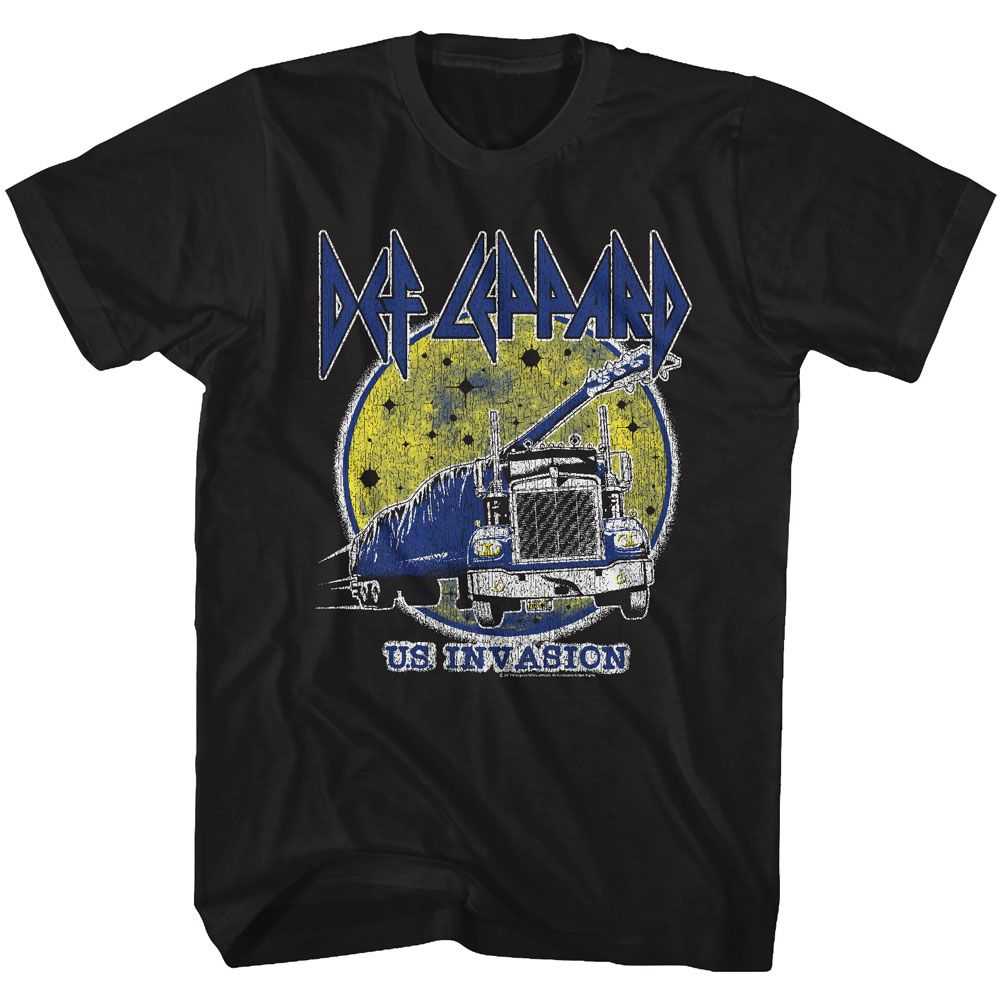 Def Leppard US Invasion Adult T-Shirt, Classic 80s Hard Rock Band Graphic Tee, Retro Concert Music Fan Apparel