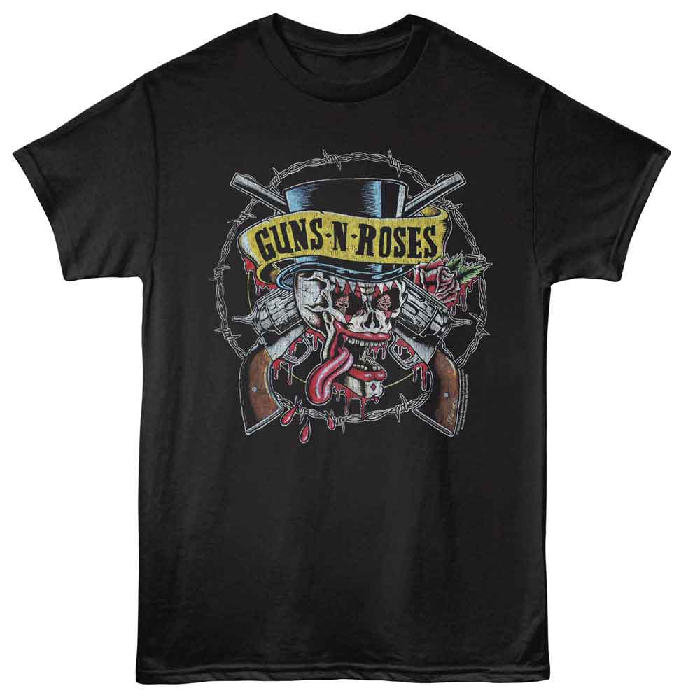 Guns N Roses Clown Skull Pistols Adult Graphic T-Shirt - Officially Licensed Band Tee Black