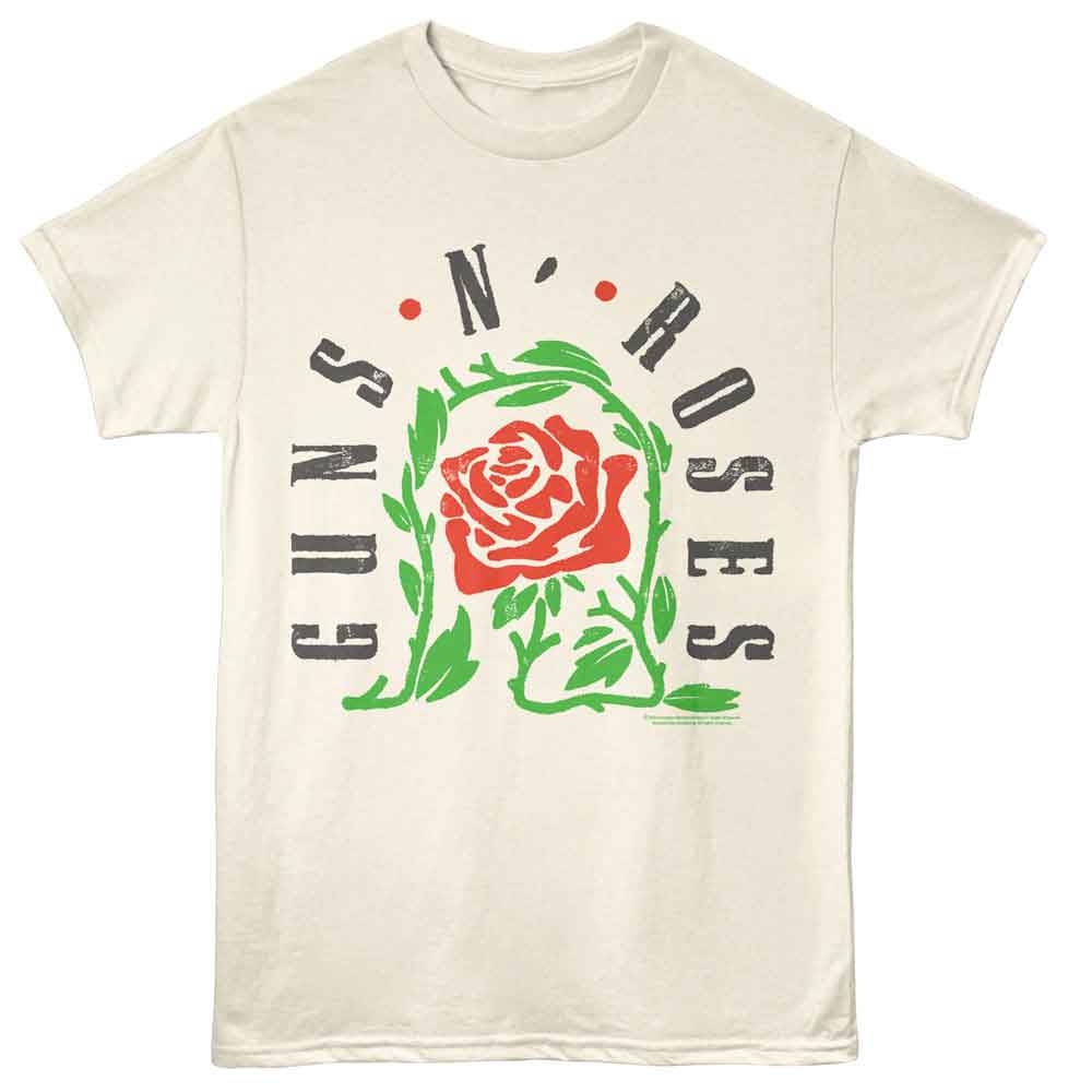 Guns N Roses Thorned Rose Adult Graphic T-Shirt - Officially Licensed Band Tee Natural