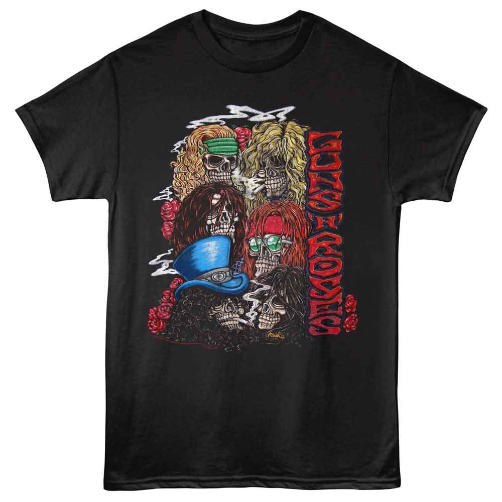 Guns N Roses Vintage Skulls Adult Graphic T-Shirt - Officially Licensed Band Vintage Tee Black