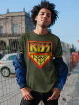 KISS Army Green Graphic T-Shirt - Classic Rock Music Clothing - Vintage Concert Lover Gift Idea