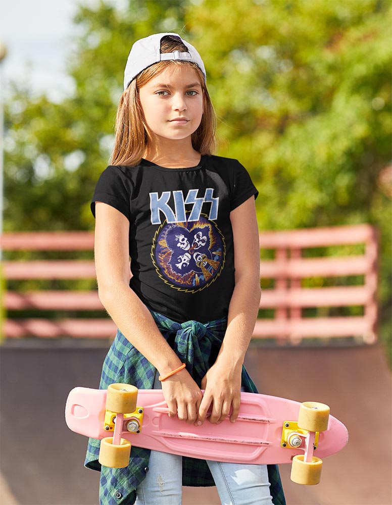 KISS Skull Circle Youth Graphic T-Shirt - Classic Rock Music Clothing - Vintage Concert Lover Gift Idea
