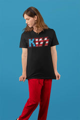 KISS Flag KISS Graphic T-Shirt - Classic Rock Music Clothing - Vintage Concert Lover Gift Idea