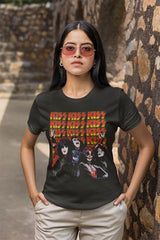 KISS Lots Of Logos Graphic T-Shirt - Classic Rock Music Clothing - Vintage Concert Lover Gift Idea