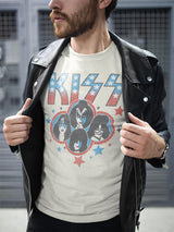 KISS Americana Stars Graphic T-Shirt - Classic Rock Music Clothing - Vintage Concert Lover Gift Idea
