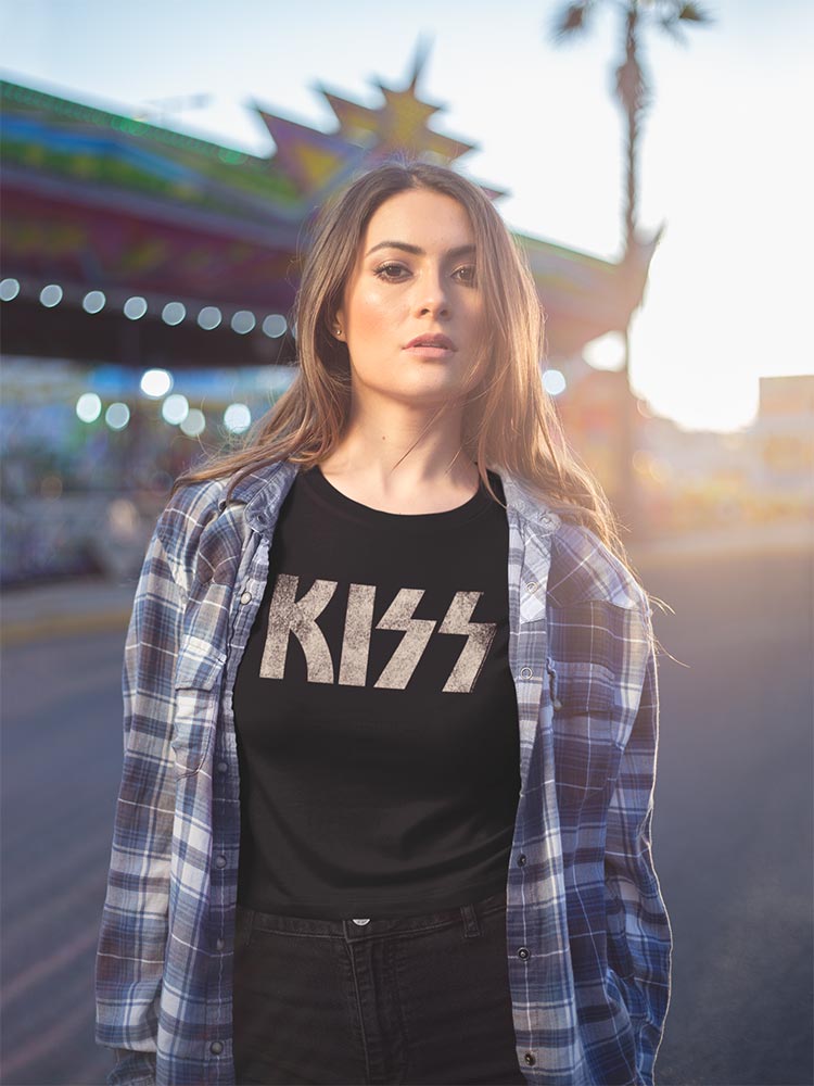 KISS Logo Graphic Ladies T-Shirt - Classic Rock Music Clothing - Vintage Concert Lover Gift Idea