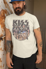 KISS Space Circle With Skeleton Band Graphic T-Shirt - Classic Rock Music Clothing - Vintage Concert Lover Gift Idea