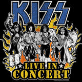 KISS Live In Flames Graphic T-Shirt - Classic Rock Music Clothing - Vintage Concert Lover Gift Idea