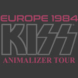 KISS Europe 1984 2-Sided Graphic T-Shirt - Classic Rock Music Clothing - Vintage Concert Lover Gift Idea