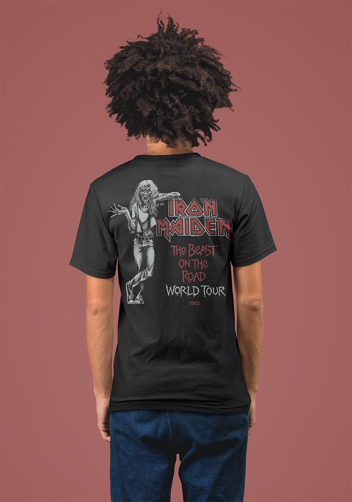 Iron Maiden World Tour 1982 F B 2-Sided Graphic T-Shirt - Classic Rock Music Clothing - Vintage Concert Lover Gift Idea