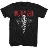 Motley Crue RD Logo Bandw Graphic T-Shirt - Classic Rock Music Clothing - Vintage Concert Lover Gift Idea