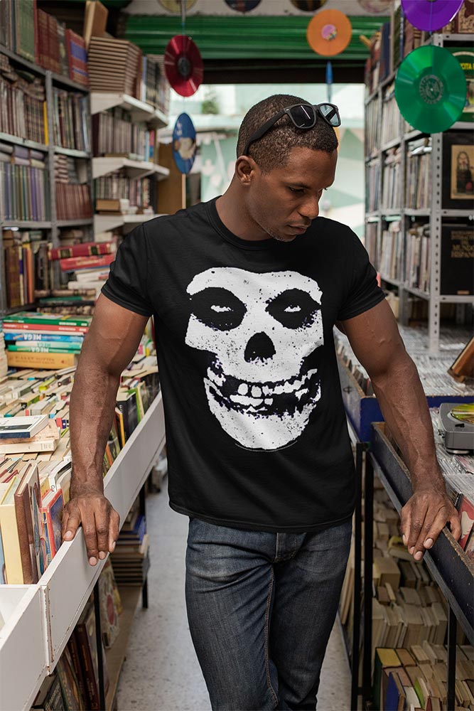 Misfits Skull Adult Graphic T-Shirt - Officially Licensed Punk Rock Vintage Tee Black