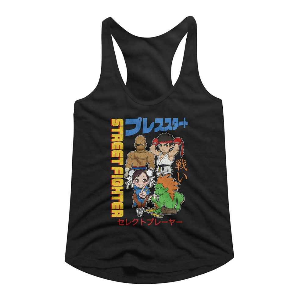 Street Fighter Chibi With Kanji Graphic Women's Tank Top Arcade Gaming Retro Apparel Classic Video Game Fan