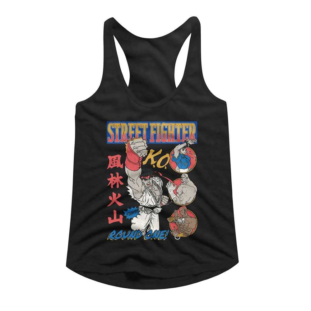 Street Fighter Round One Comic Graphic Tank Top Arcade Gaming Retro Apparel Classic Video Game Fan