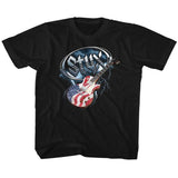 Styx Flag Guitar Youth Graphic T-Shirt - Classic Rock Music Clothing - Vintage Concert Lover Gift Idea