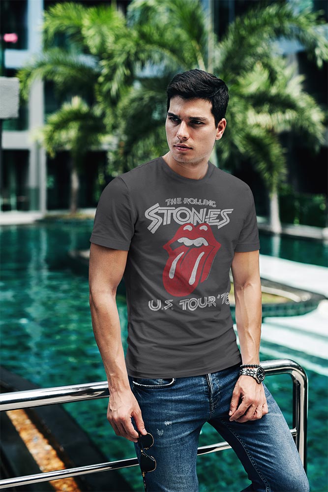 Rolling Stones US Tour 78 Adult Graphic T-Shirt - Officially Licensed Rock Band Tee Black