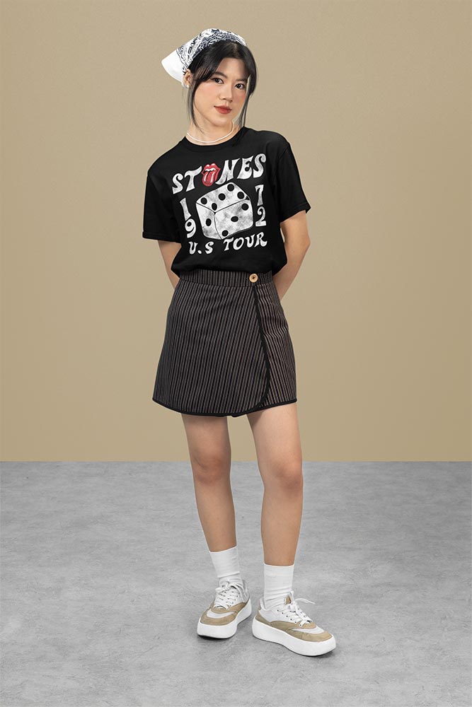 Rolling Stones World Tour 72 Adult Graphic T-Shirt - Officially Licensed Rock Band Tee Black