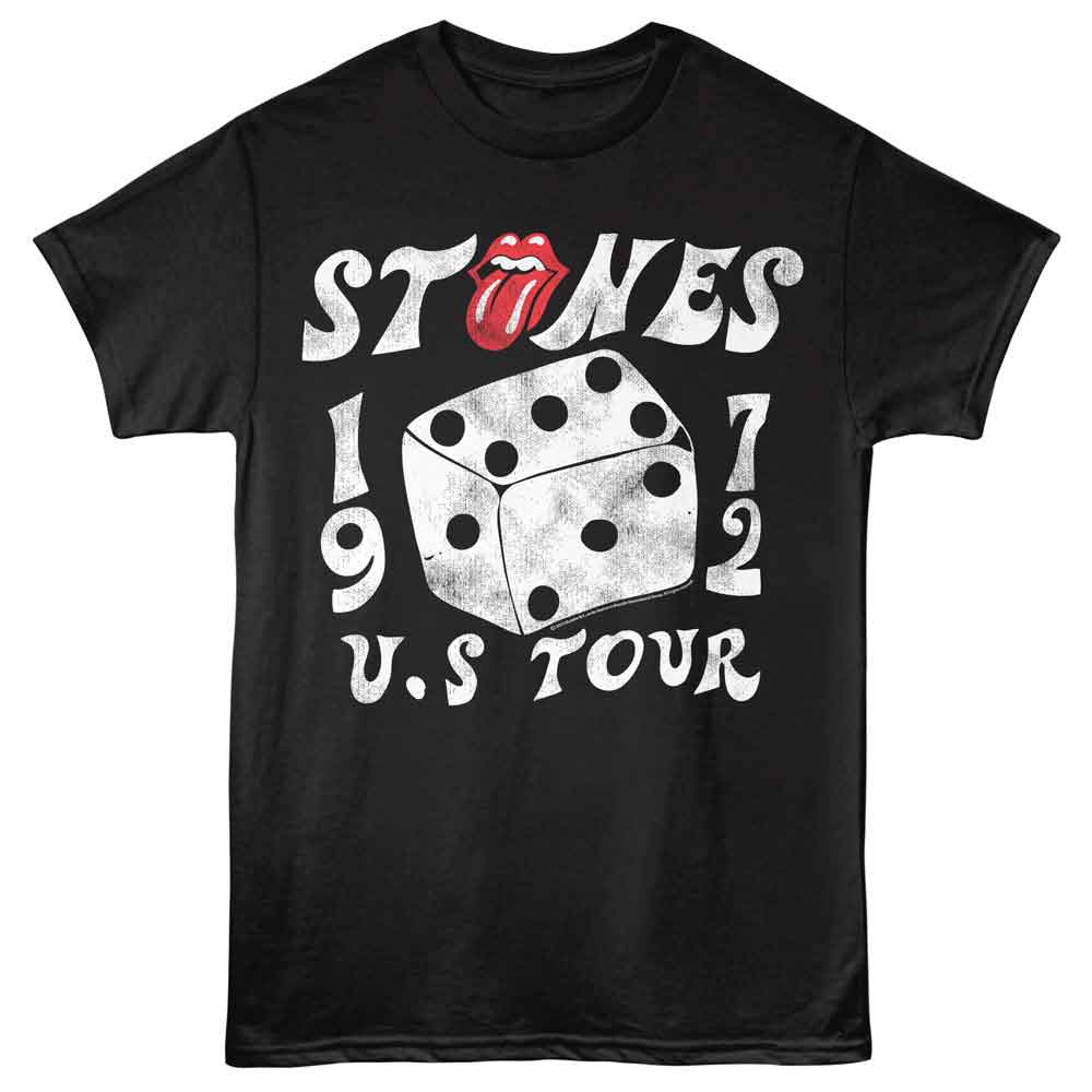 Rolling Stones World Tour 72 Adult Graphic T-Shirt - Officially Licensed Rock Band Tee Black