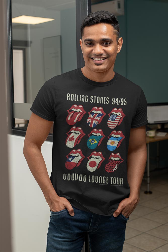 Rolling Stones Voodoo Tongues Adult Graphic T-Shirt - Officially Licensed Rock Tee Black