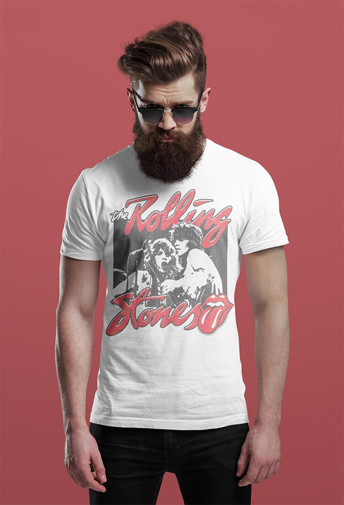 Rolling Stones Classic Photo & Logo Adult Graphic T-Shirt - Officially Licensed Rock Tee White