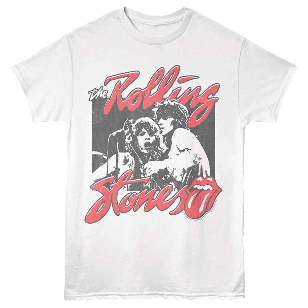 Rolling Stones Classic Photo & Logo Adult Graphic T-Shirt - Officially Licensed Rock Tee White