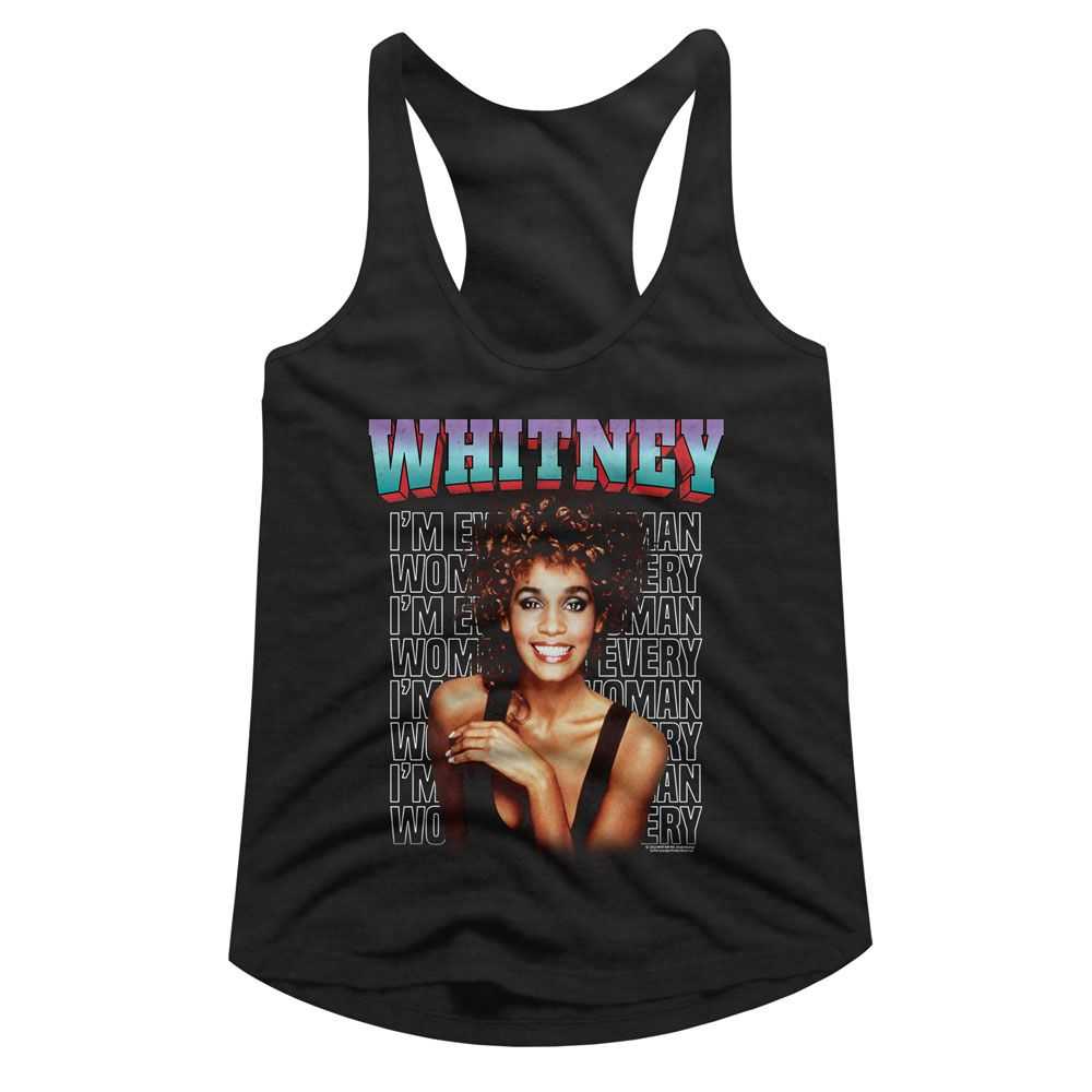 Whitney Houston Whitney Every Woman Stacked Adult Racerback Tank - Timeless Band Clothing - Classic Rock Collectible Idea